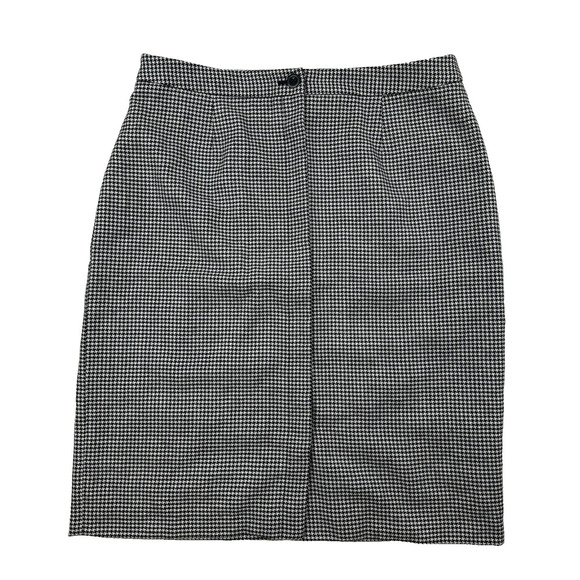 "346" Brooks Brothers Black White Houndstooth WOOL Pencil Skirt Lined Buttons 10 - Picture 1 of 6
